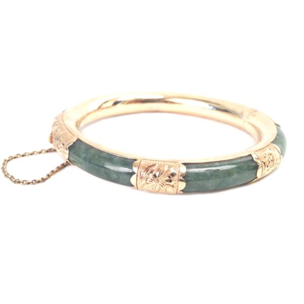 Green Jade 14K gold bangle bracelet