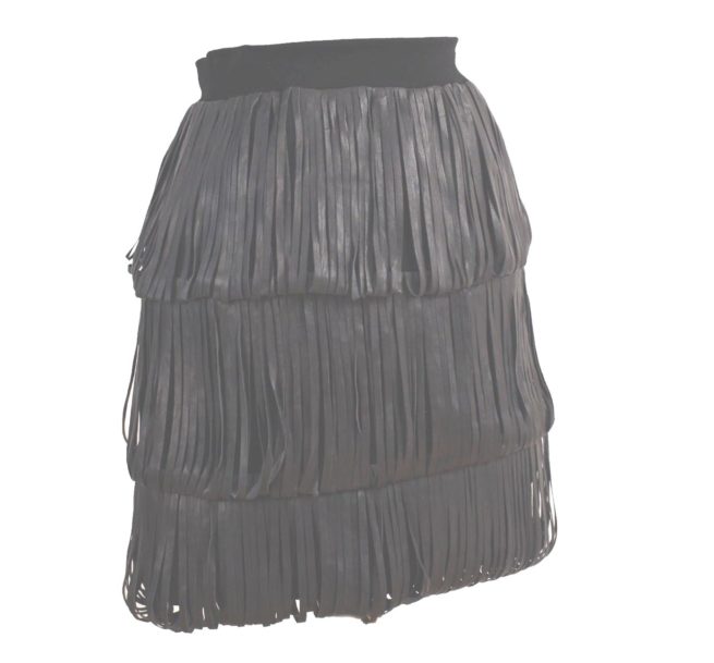 Kimberly Ovitz Elliott black leather strips skirt