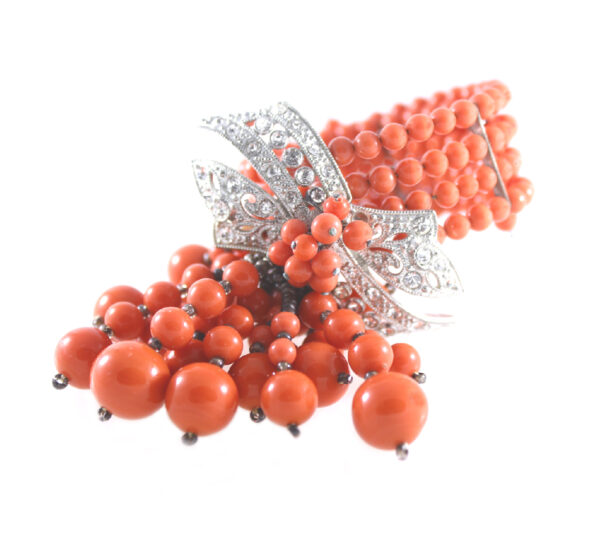 vintage miriam haskell coral bead & rhinestone bracelet