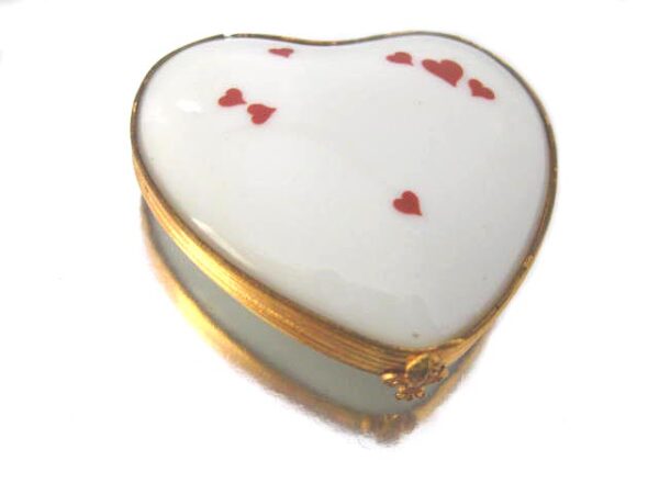 Limoges red heart trinket box white porcelain