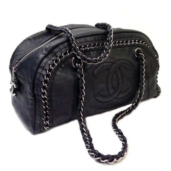 Chanel black leather designer bowler bag