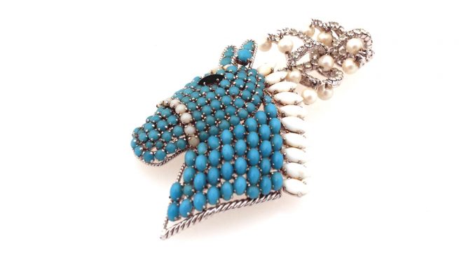 Christian Dior glass horse pin