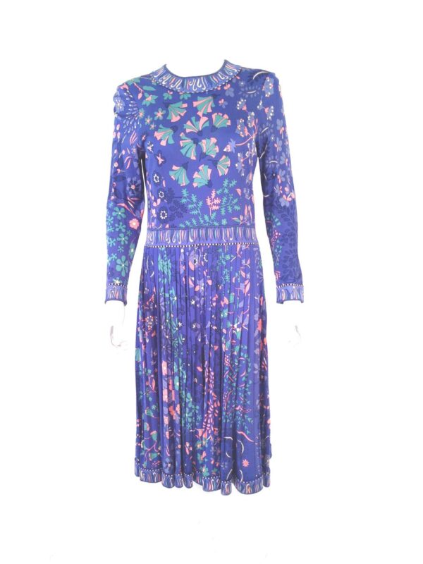 Bessi Firenze Italia pleated floral silk vintage dress