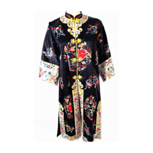 vintage Chinese black silk floral embroidered kimono