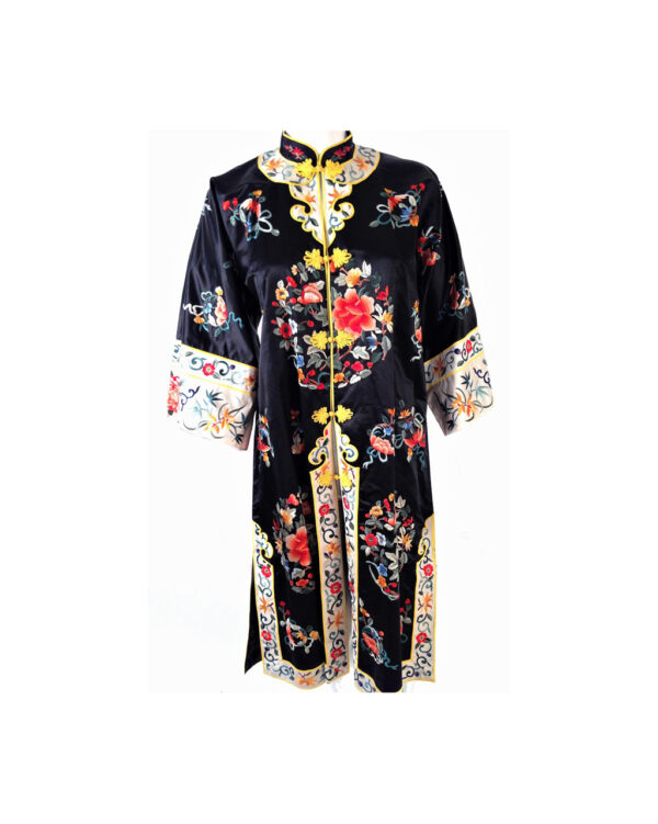 vintage Chinese black silk floral embroidered kimono