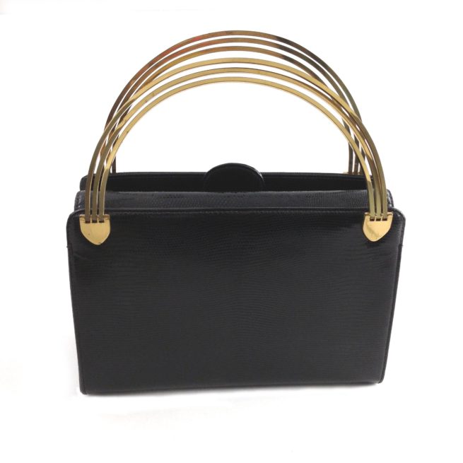 six handle Bloch leather black handbag