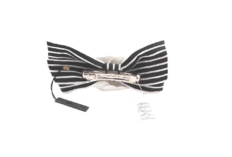 Chanel Black and White Stripe Camellia Flower Hair Barrette - Einna Sirrod