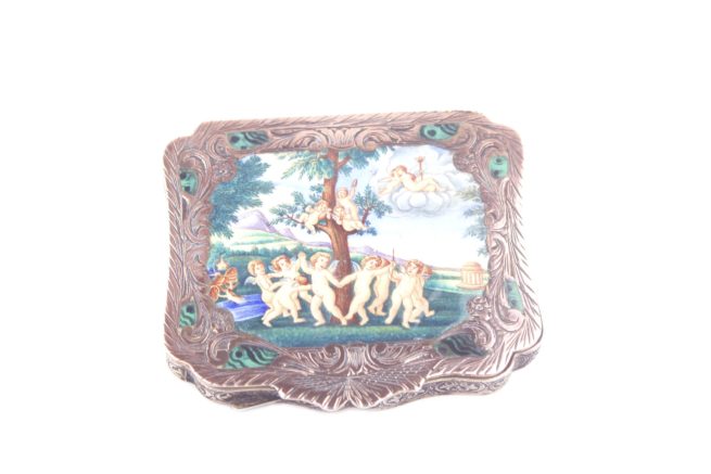 vintage 800 silver enameled hand painted angels and cherubs compact