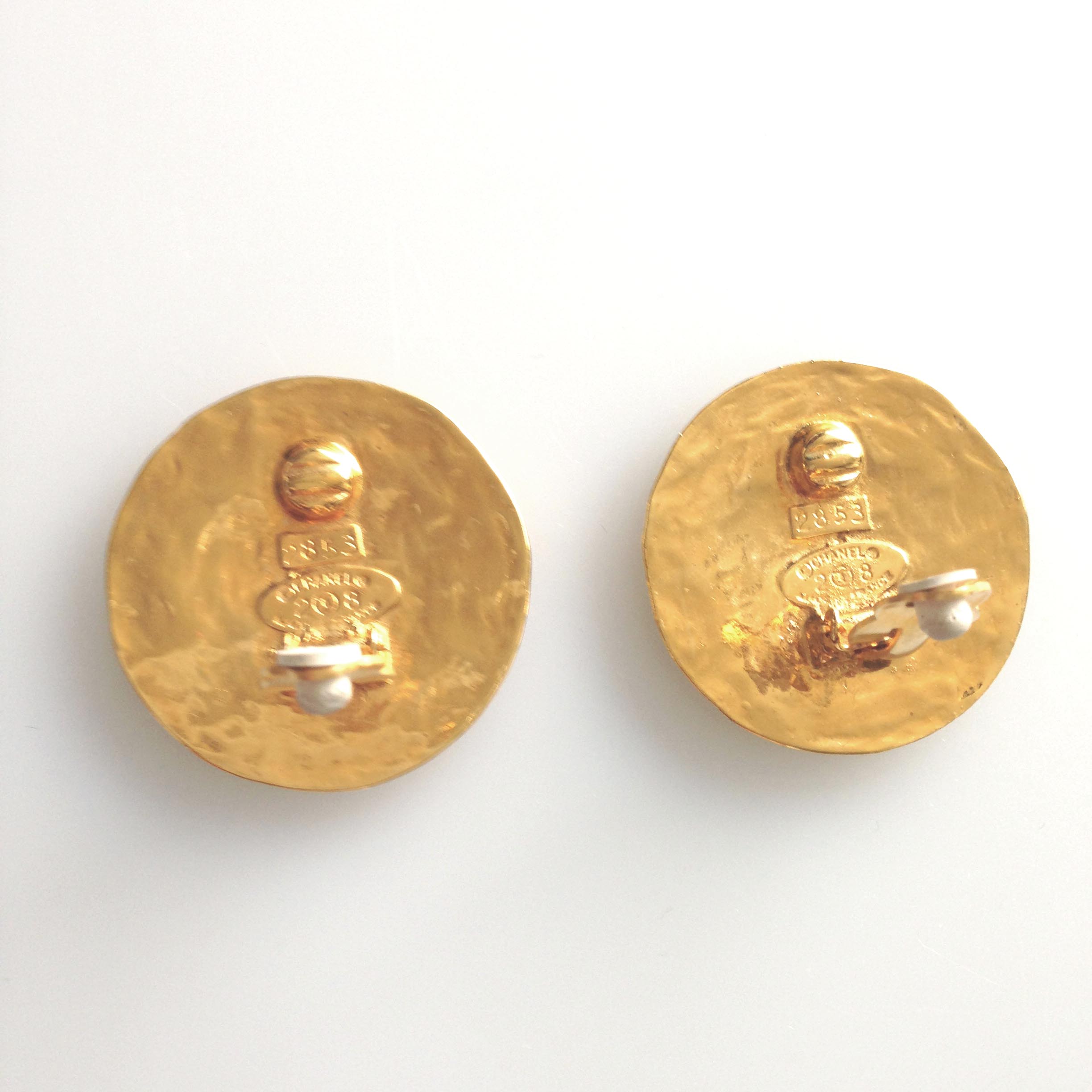 Vintage 1990 CHANEL Logo Sunburst Medallion Disc Earrings For Sale at  1stDibs