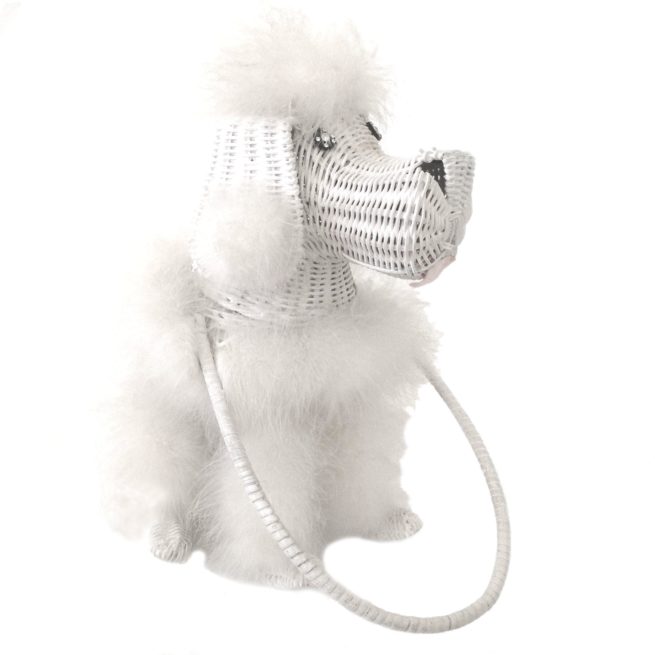vintage white wicker poodle puppy dog straw handbag