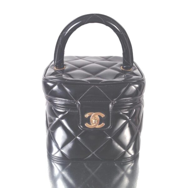 Chanel black patent leather makeup vanity vintage handbag