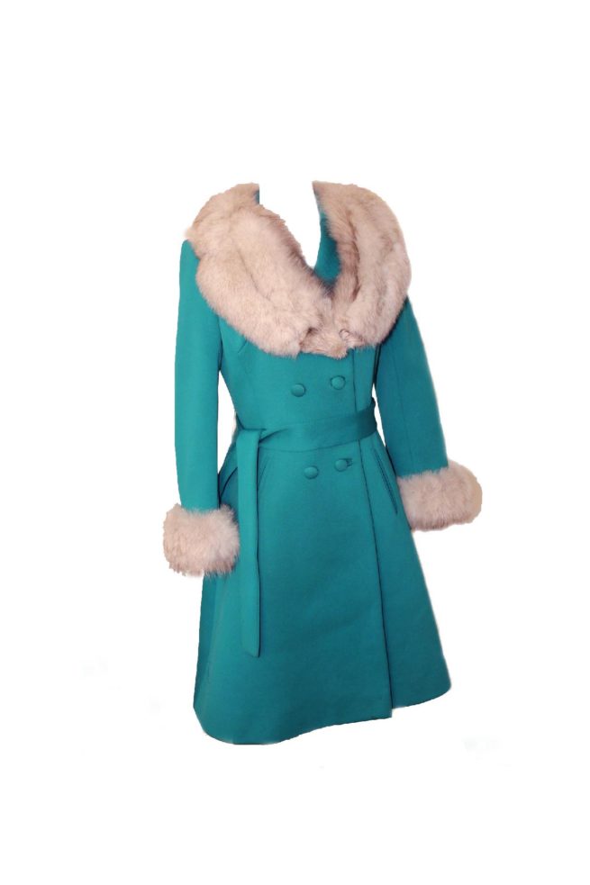 60's Fox fur trimmed double long coat