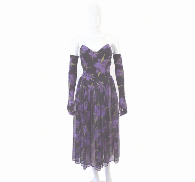 Betsy Johnson punk label sheer floral vintage dress & gloves