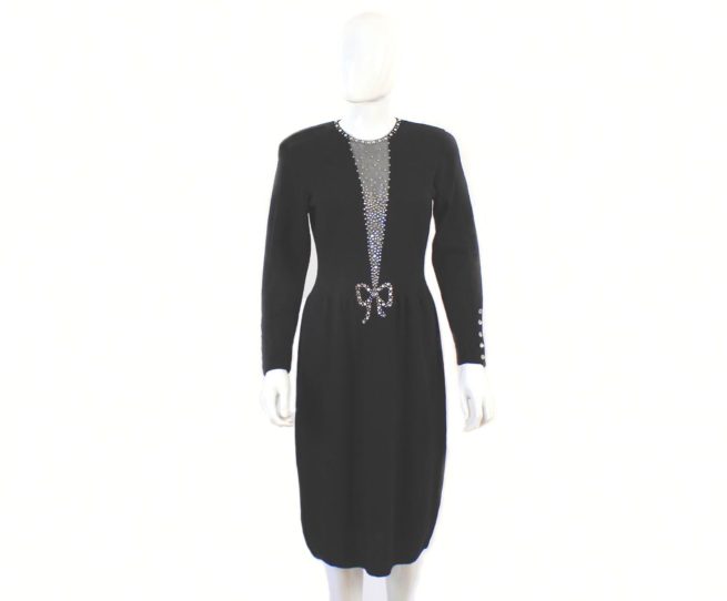 vintage Don Sayres black knit crystal front dress