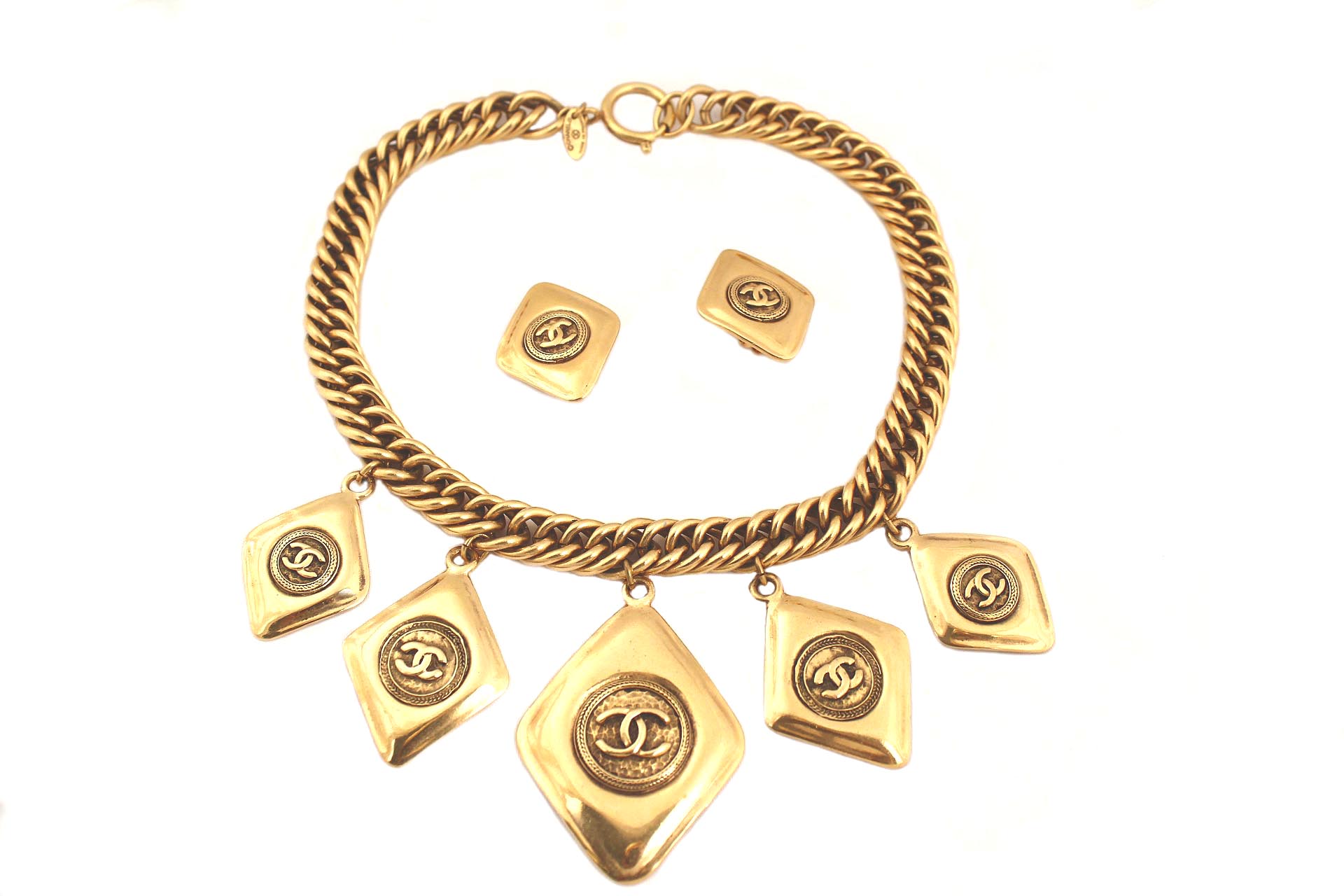 Chanel Diamond Shape CC Logo Pendant Necklace and Earrings Demi Parure -  Einna Sirrod
