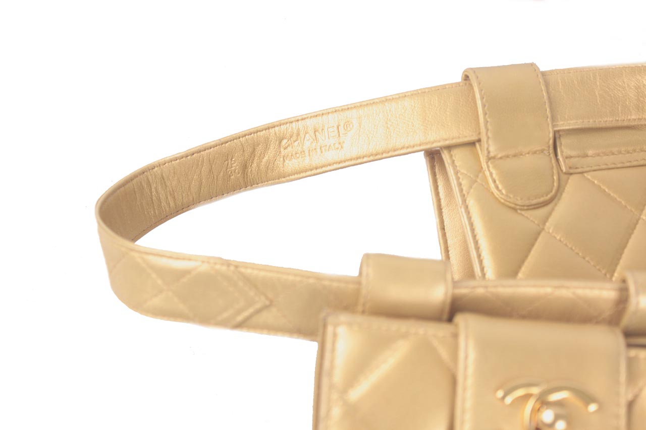 Vintage Chanel Gold Quilted Leather Double Bum Bag Fanny Pack Waist Belt -  Einna Sirrod