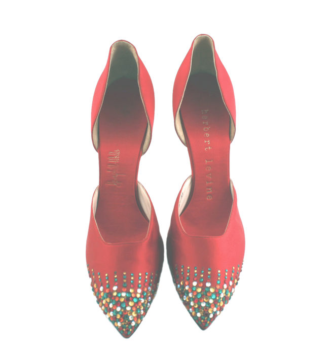 Herbert & Beth Levine red satin jeweled vintage evening shoes