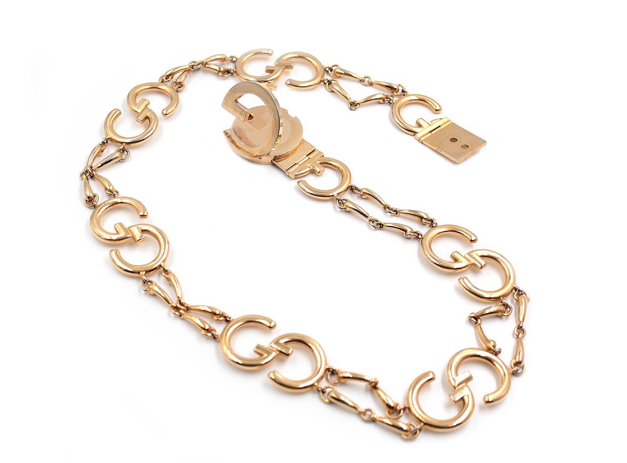 Vintage Gucci 80s Gold Plated GG Logo Chain Waist Hip Belt - Einna Sirrod