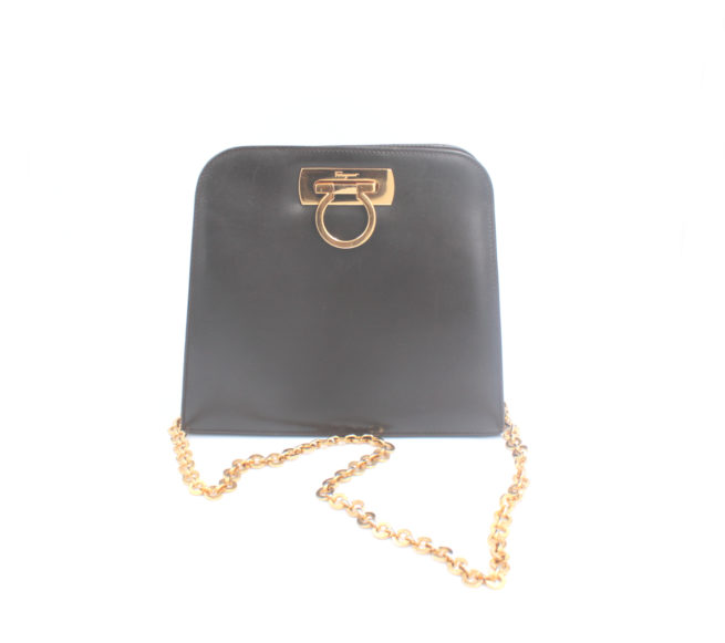 vintage Salvatore Ferragamo Gancini gold chain brown leather purse