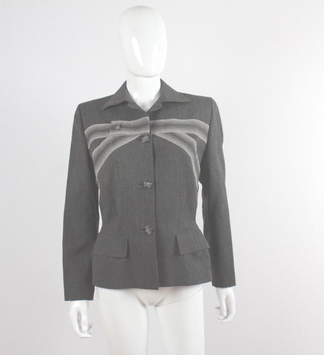 rare Gilbert Adrian gray wool Pola Stout stripe pattern vintage jacket