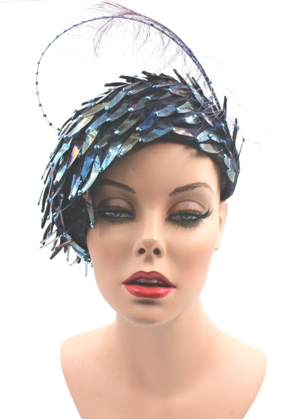 Jack McConnell iridescent feather 60s tilt vintage hat