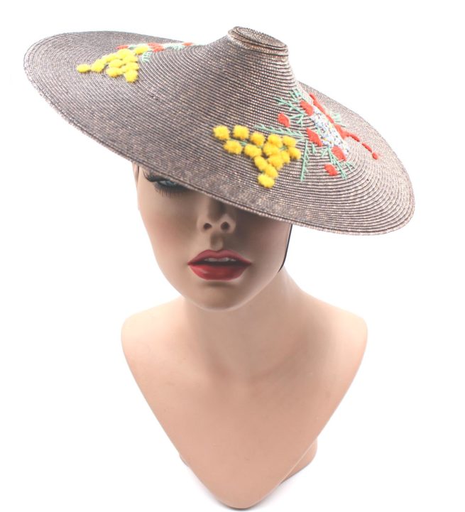 French floral embroidered vintage straw sun hat