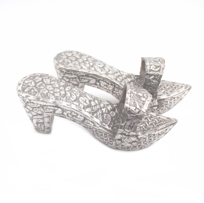Silver repousse hammered floral design handmade vintage shoes