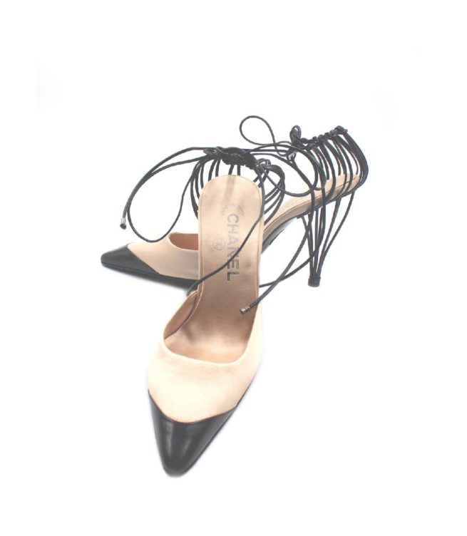 Chanel wire bird cage heels satin shoes