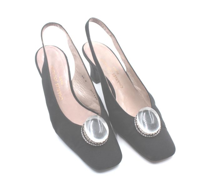 Charles Jordan Paris Lucite vamp black evening shoes