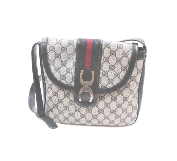 Gucci navy blue logo equestrian vintage shoulder Bag