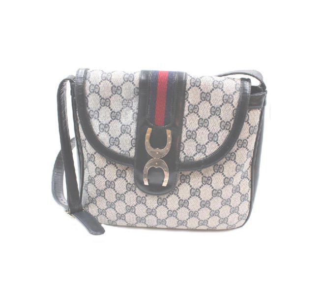 Gucci navy blue logo equestrian vintage shoulder Bag