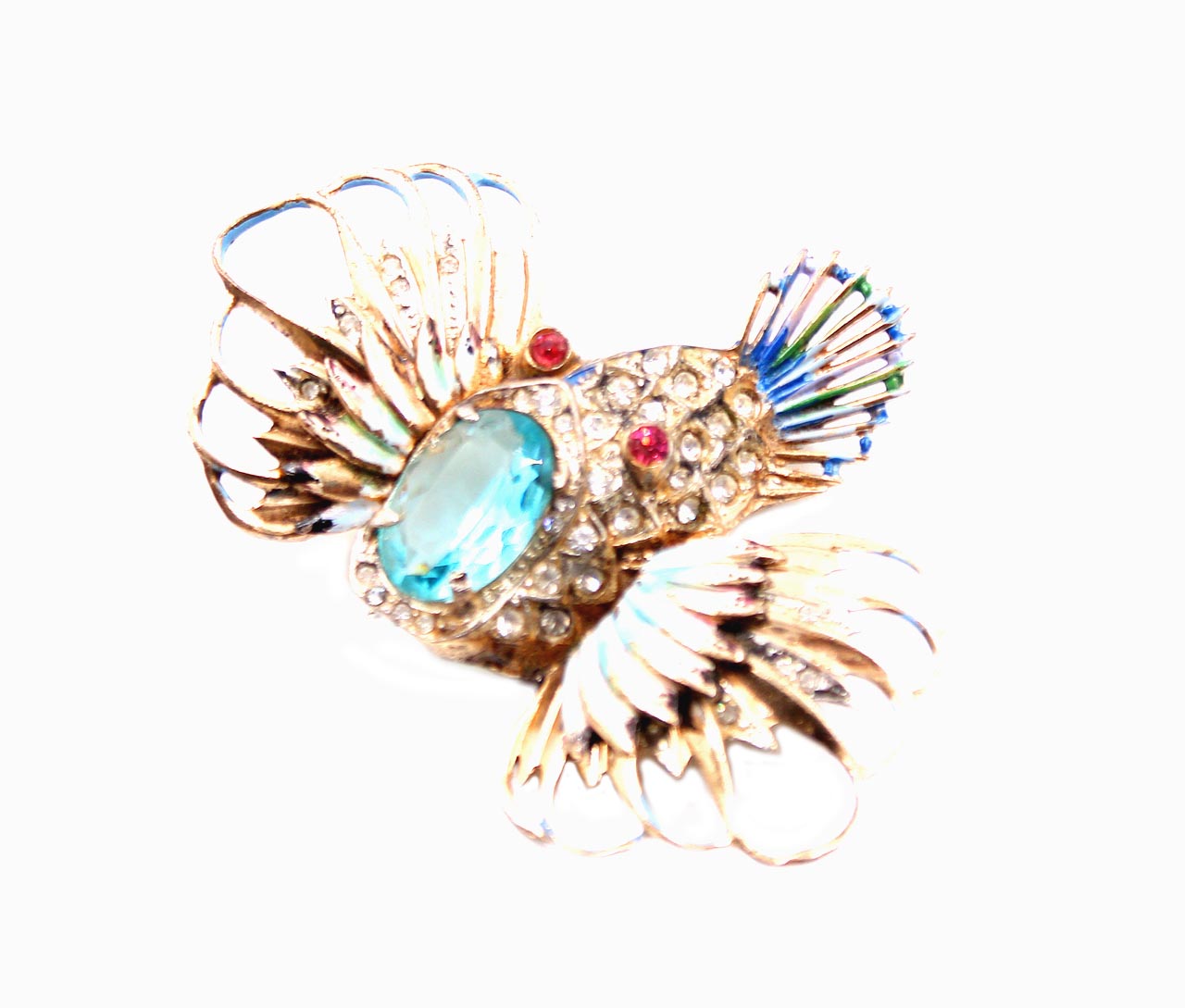 Broche (épingle) Bijou Deux Poissons En émail Sur Fond Doré - Modèle YF-88 - Occasion