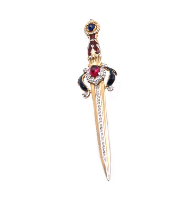 Trifari 40s enameled jeweled sword dagger vintagebrooch