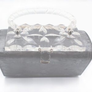 vintage Rialto marbled gray clear floral carved lid purse