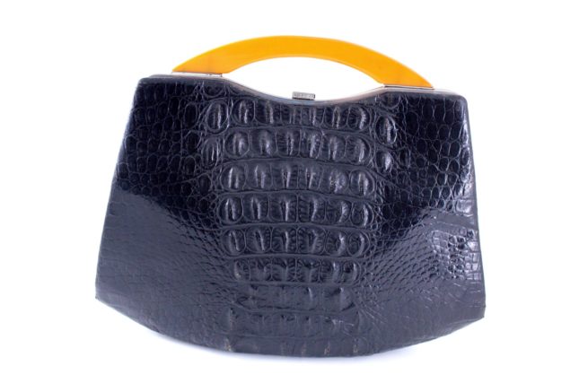 black embossed crocodile Bakelite vintage purse