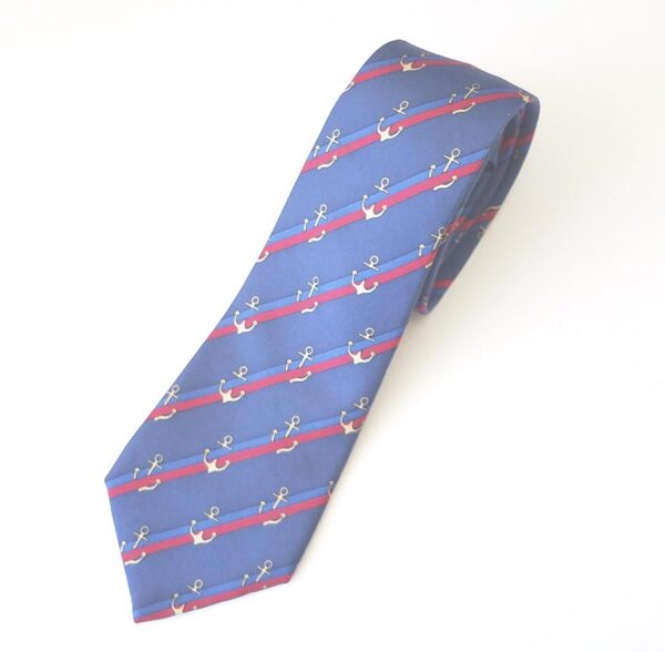 Hermes red white blue silk anchor motif necktie