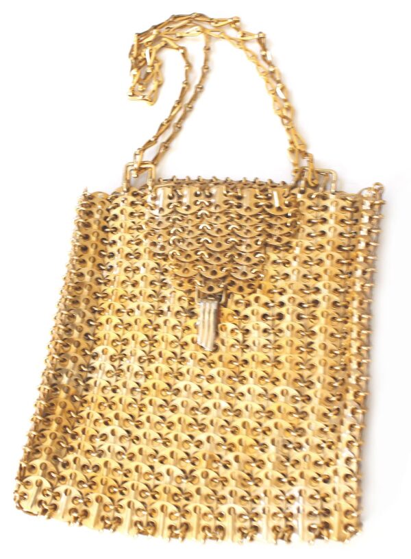 paco rabanne 1969 gold tone metal chain mail vintage purse