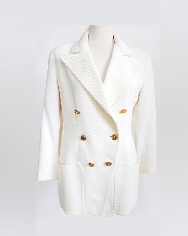 chanel boutique white double breasted peaked collar vintage jacket