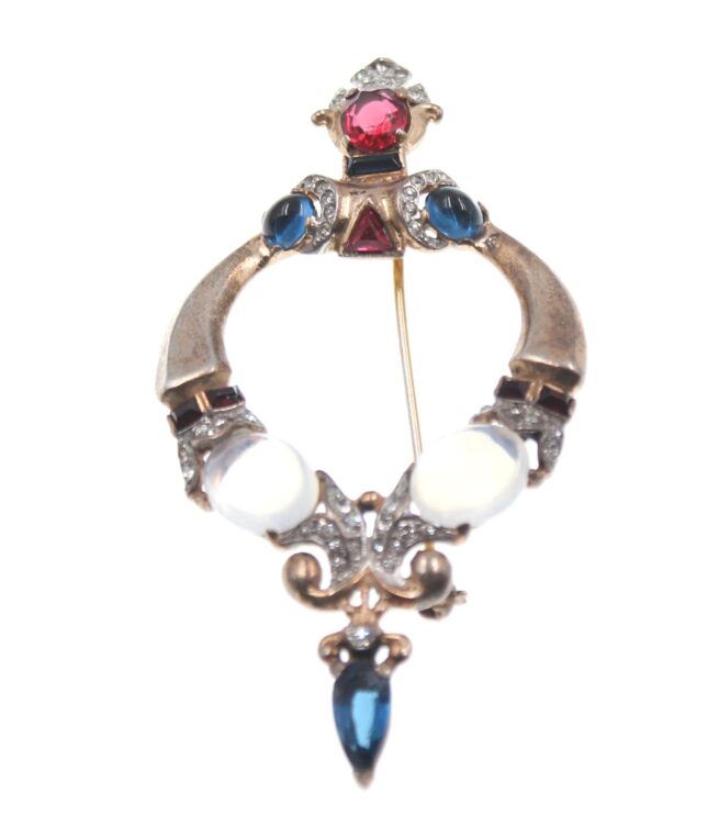 vintage Trifari jewels of tanjore moonstone sterling vermeil 40s brooch