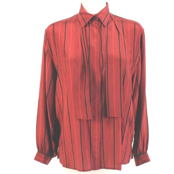 gucci silk burgundy pin stripe bow tie neckline vintage blouse