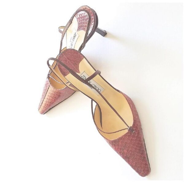 jimmy choo burgundy snakeskin open sling back shoes