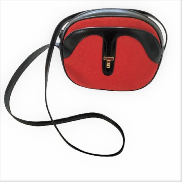 tiffany & co red t jacquard black trim shoulder bag purse