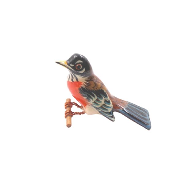 takahashi robin kt signed hand painted vintage brooch pin
