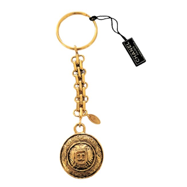 Vintage Chanel CC Logo Key Chain Gold Plated Purse Charm - Einna