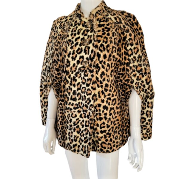 vintage leopard print faux fur cape button coat