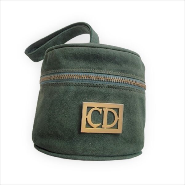 vintage christian Dior green suede barrel shape bag