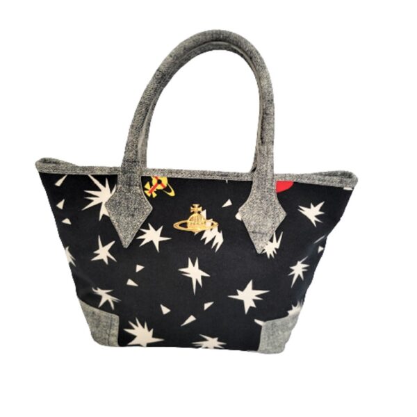 vivienne westwood black gold orb front white star print tote purse