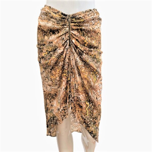 celine ruched zip up front swirl print skirt