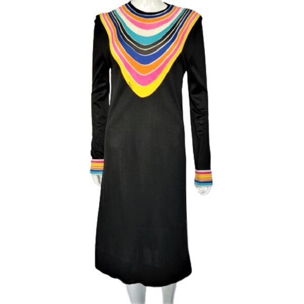 mr. dino 50s black rainbow design bodice maxi vintage dress