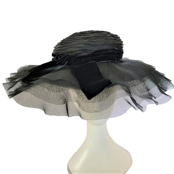 black lace mesh 30s velvet bow trim wide brim vintage hat